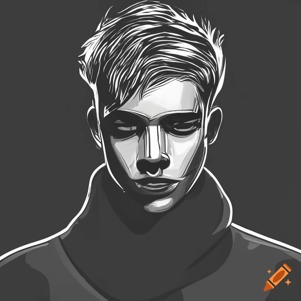 Black and white vector art of a stylish male on Craiyon