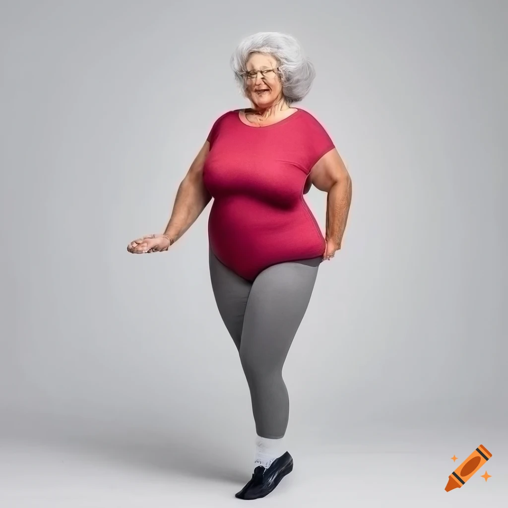 Fashionable elderly woman in gray leggings on Craiyon