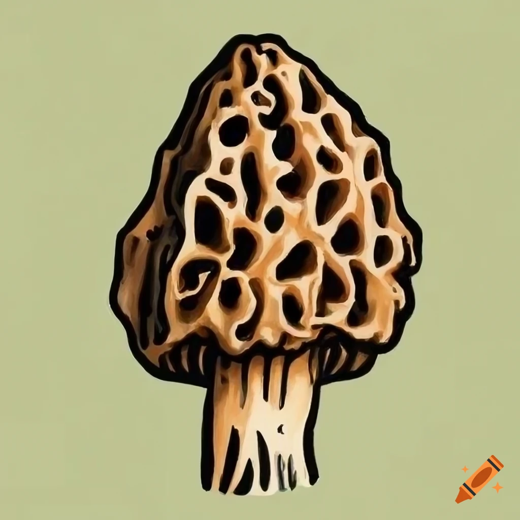 Hand-drawn illustration of a morel mushroom