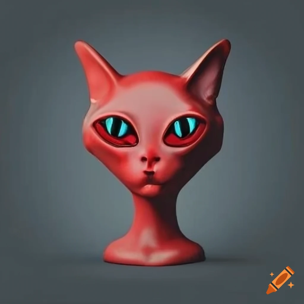 illustration of a red alien cat with a dog-shaped head