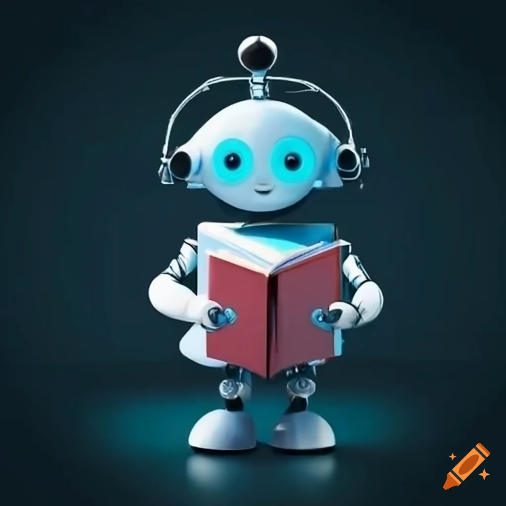 robot schoolteacher holding a book