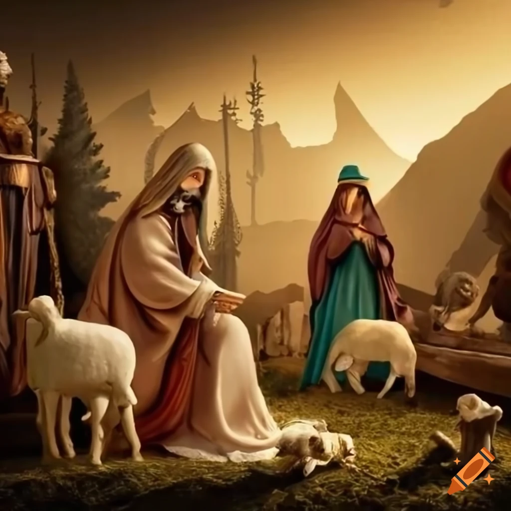 nativity scene with kings and shepherds