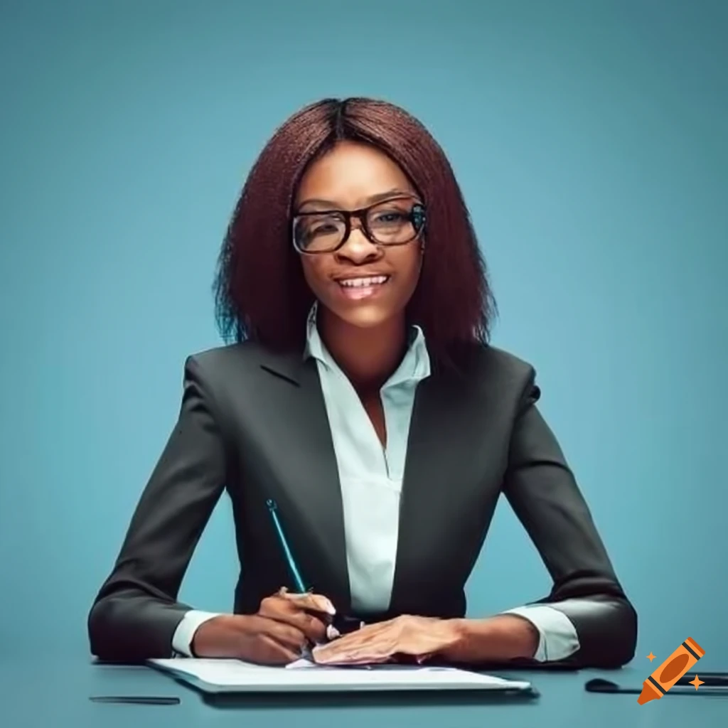 successful black businesswoman in office with positioning title