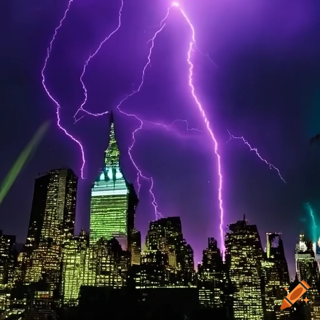 New york city skyline during an electric storm on Craiyon