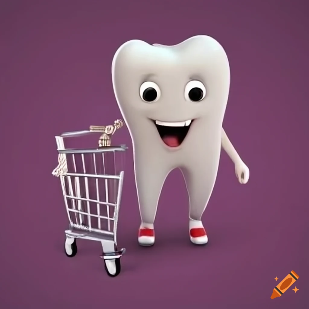 cartoon of a tooth in a cart