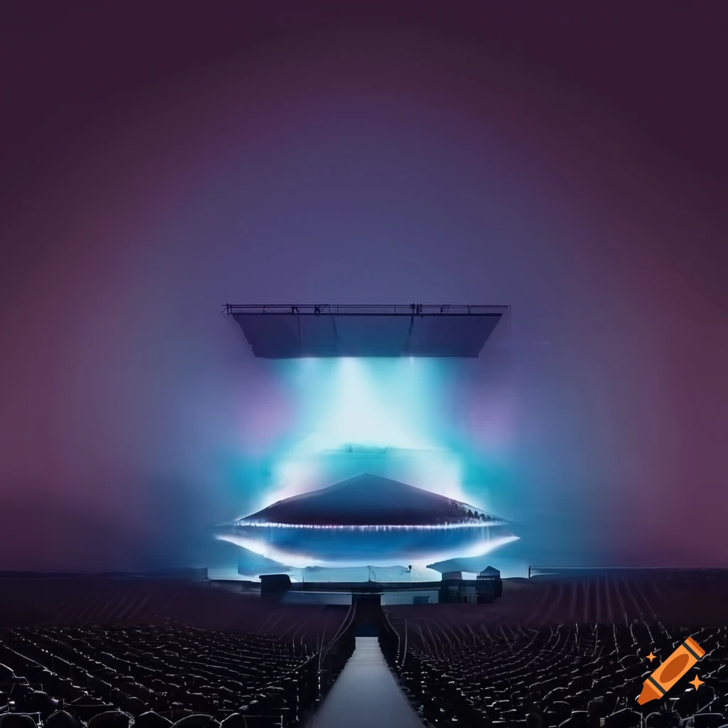 Stage in outdoor stadium illuminated by sunlight on Craiyon