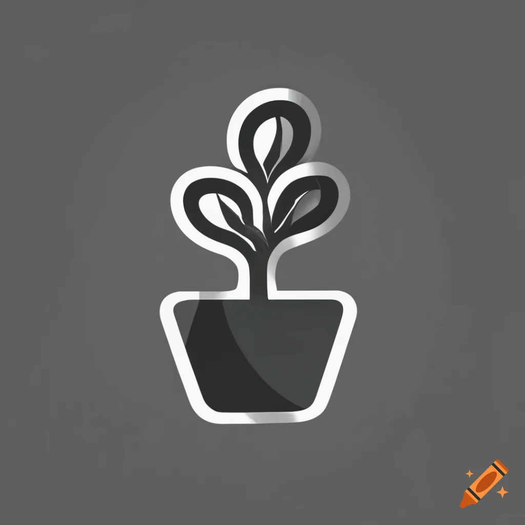 minimalist black logo with a plant icon