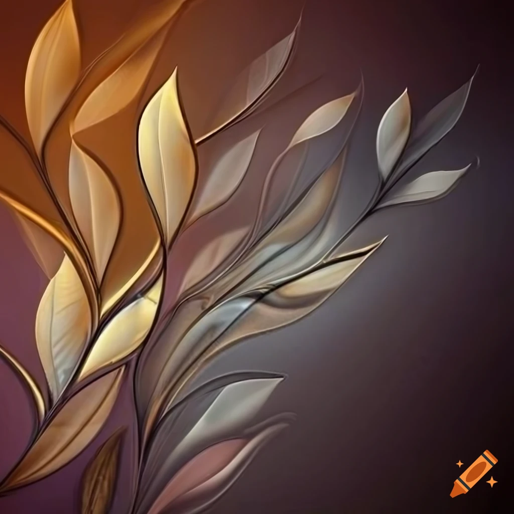 Abstract silver artwork with transparent leaves and flowers