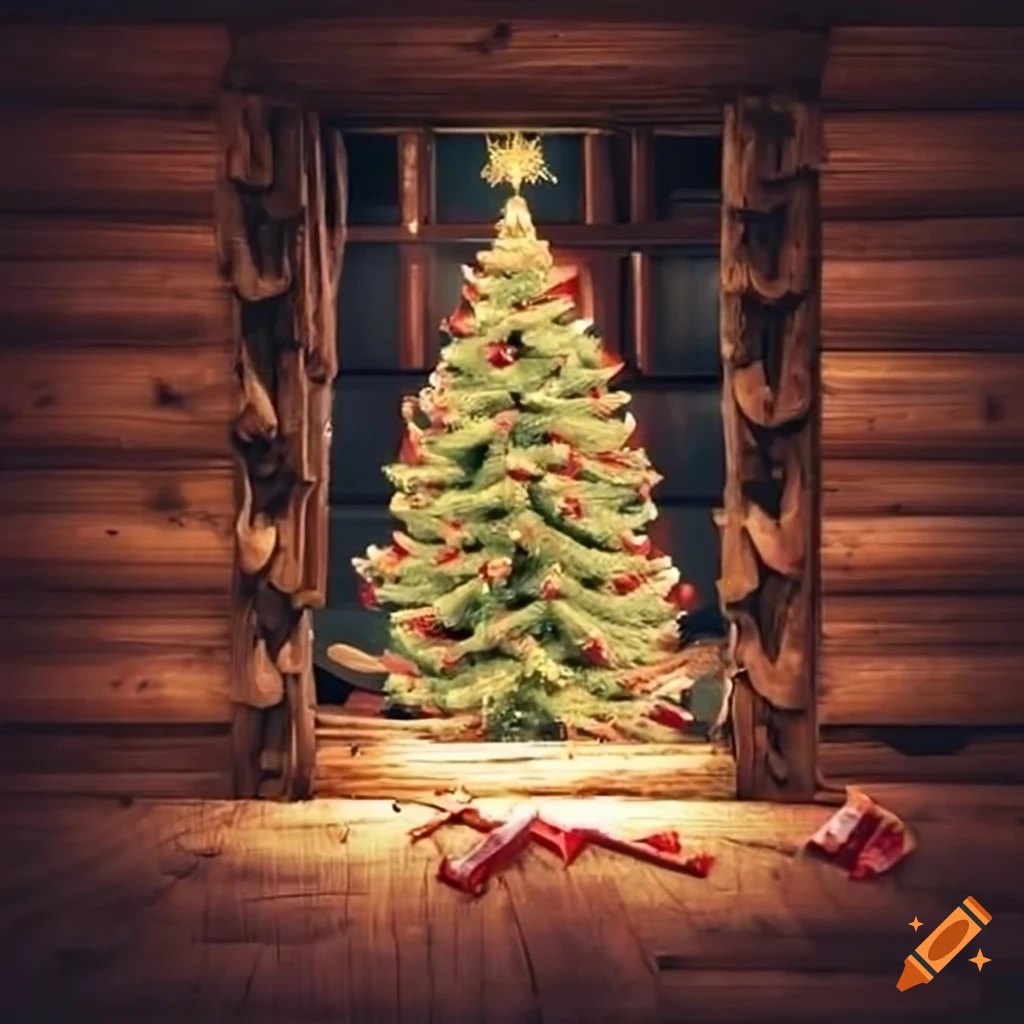 Christmas tree in a cozy wood cabin on Craiyon