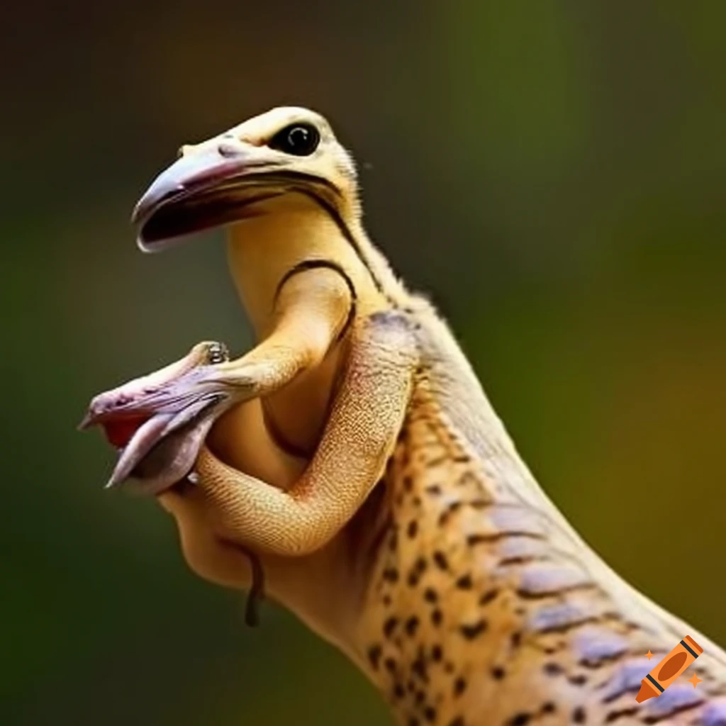 Closeup of an animal with a beak, fur, and scales on Craiyon