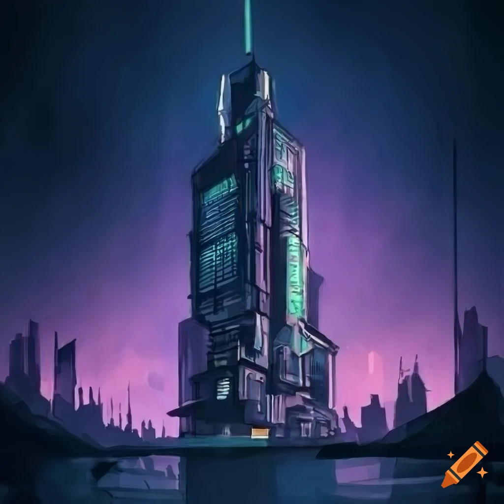cyberpunk style building illustration