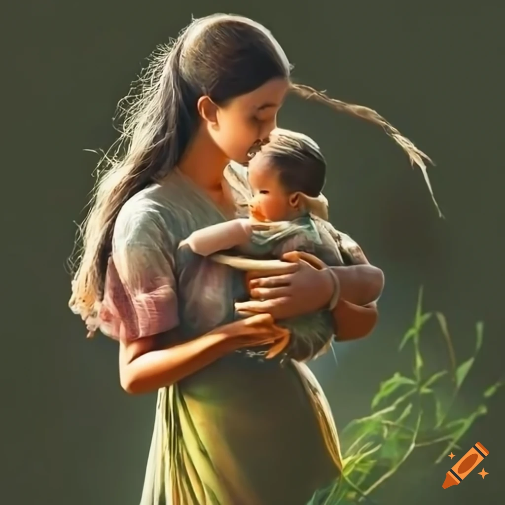 mother and child picking tea leaves in the garden