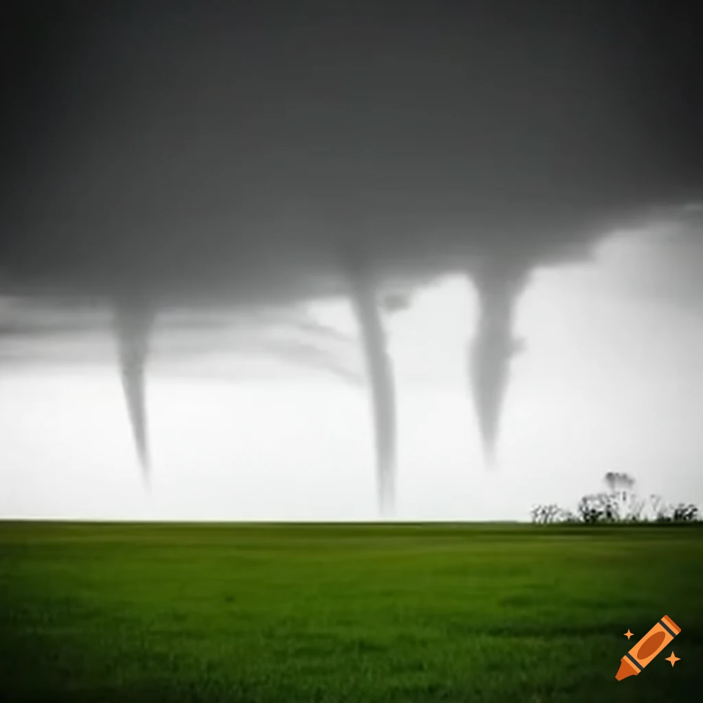 tornado funnels touching down in a field