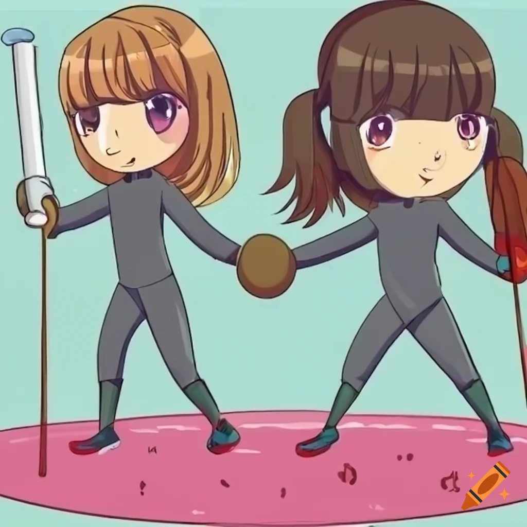 cartoon of two girls fencing