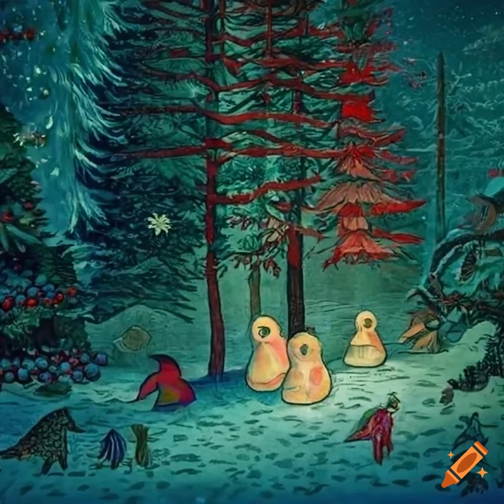 highly detailed Christmas forest illustration