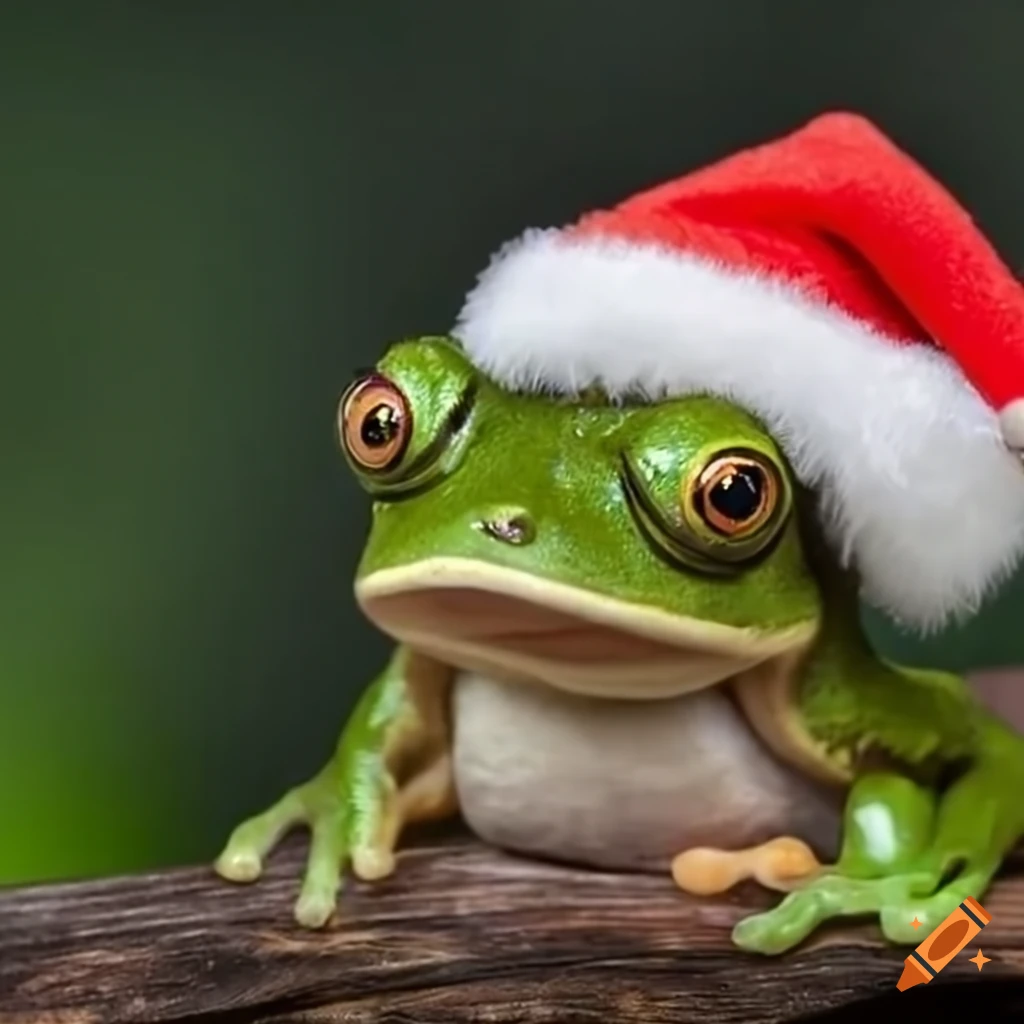 Cute christmas frog with a santa hat