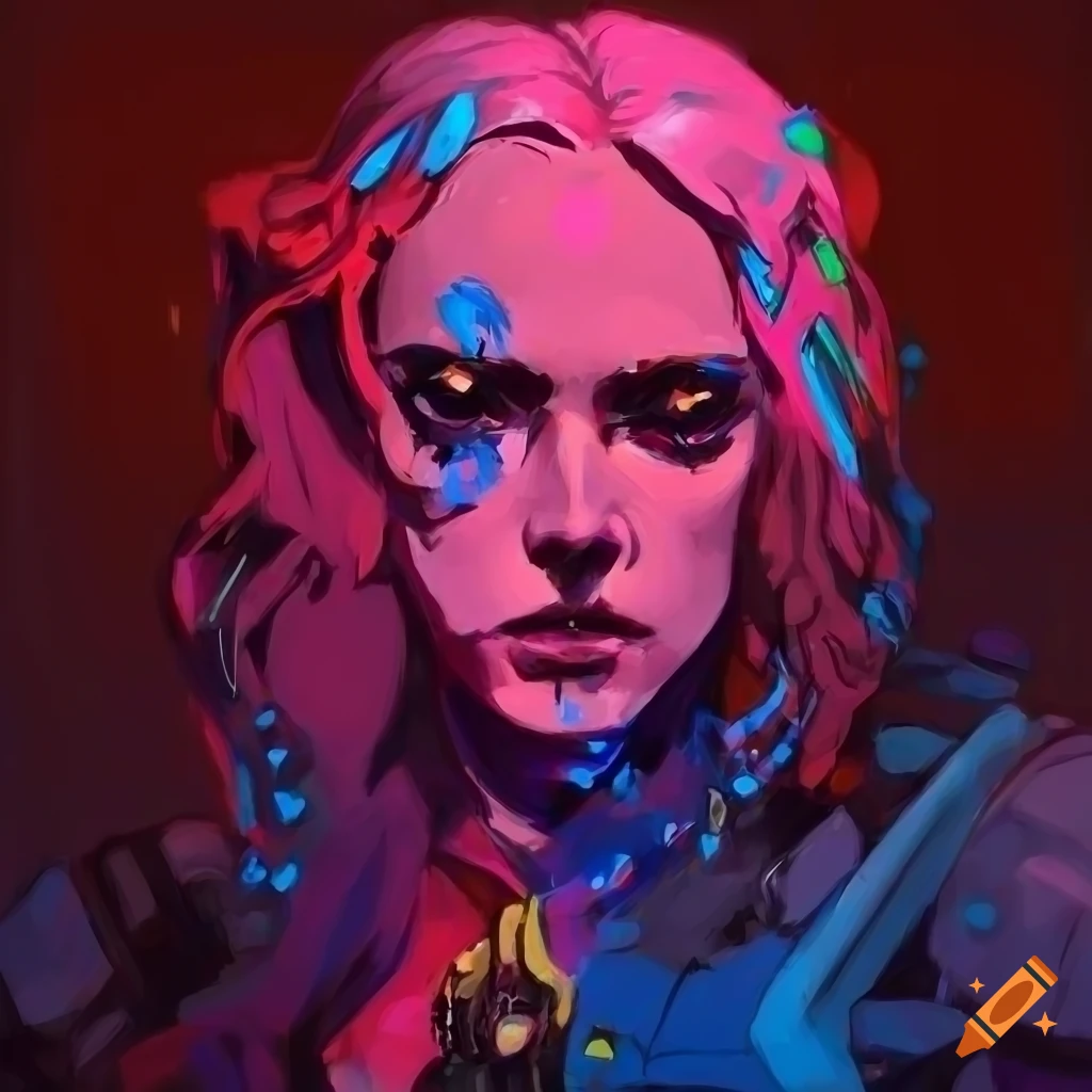 Digital painting of a worried old sea captain in neon colors on Craiyon