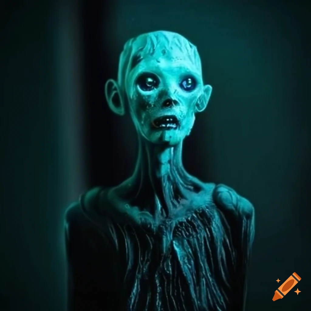 eerie image of a pale paranormal figure with glowing eyes