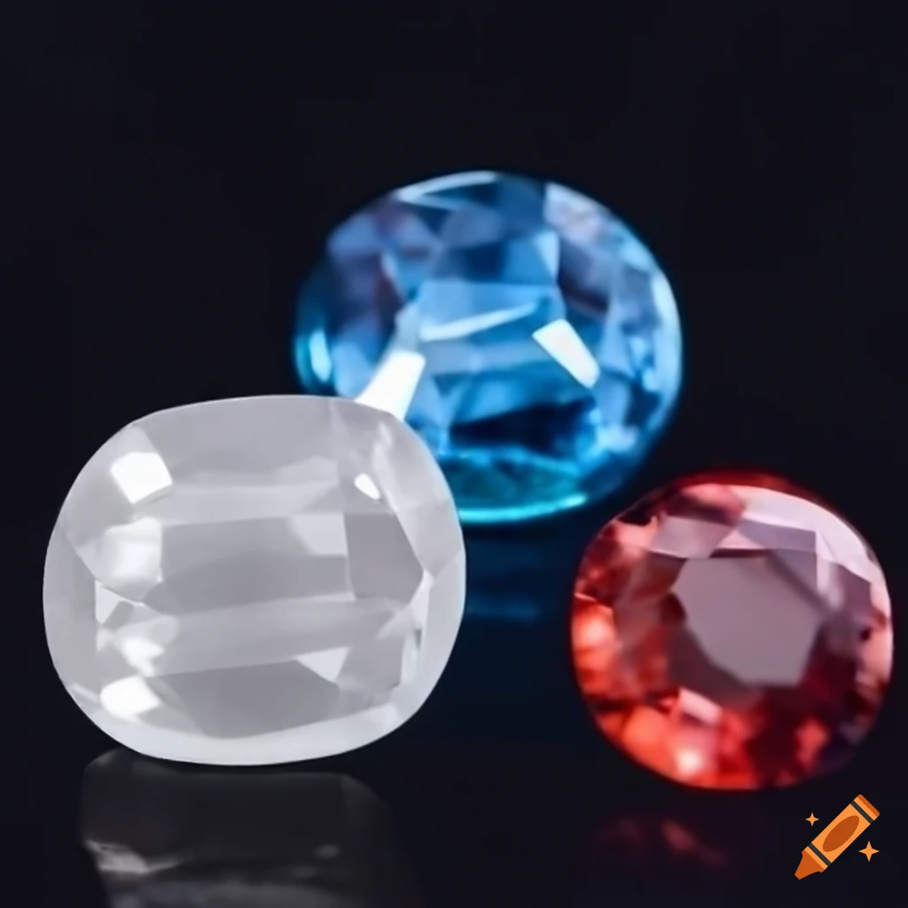 White, blue, and red gemstones on Craiyon
