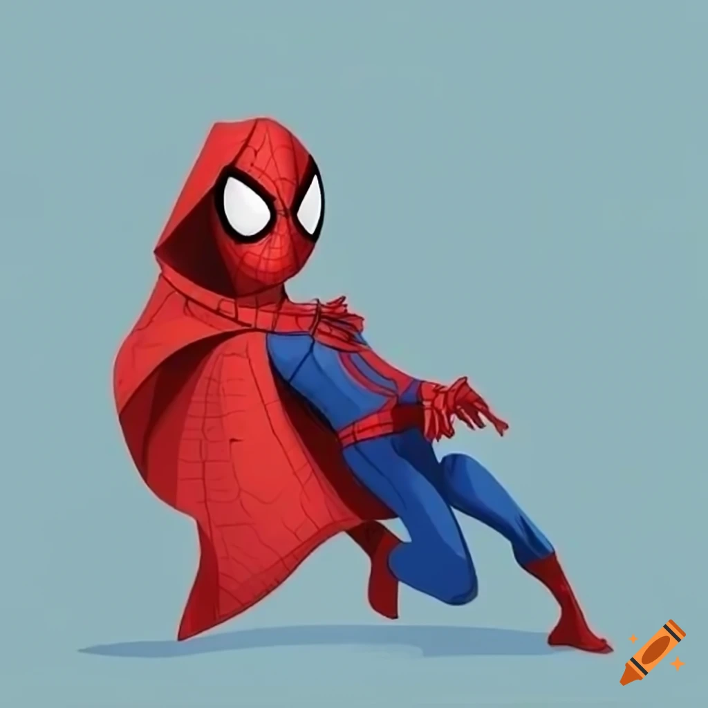 Cartoon Spider-Man with red cape and hood