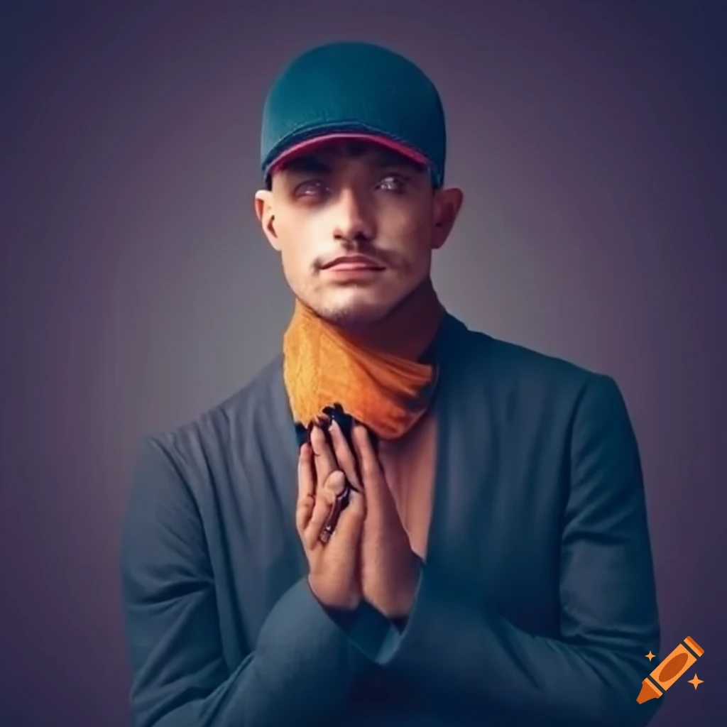 Man in a unique orange suit and cap on Craiyon