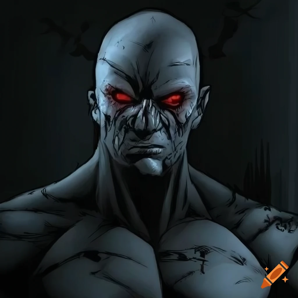 comic illustration of a brooding male supervillain in black costume