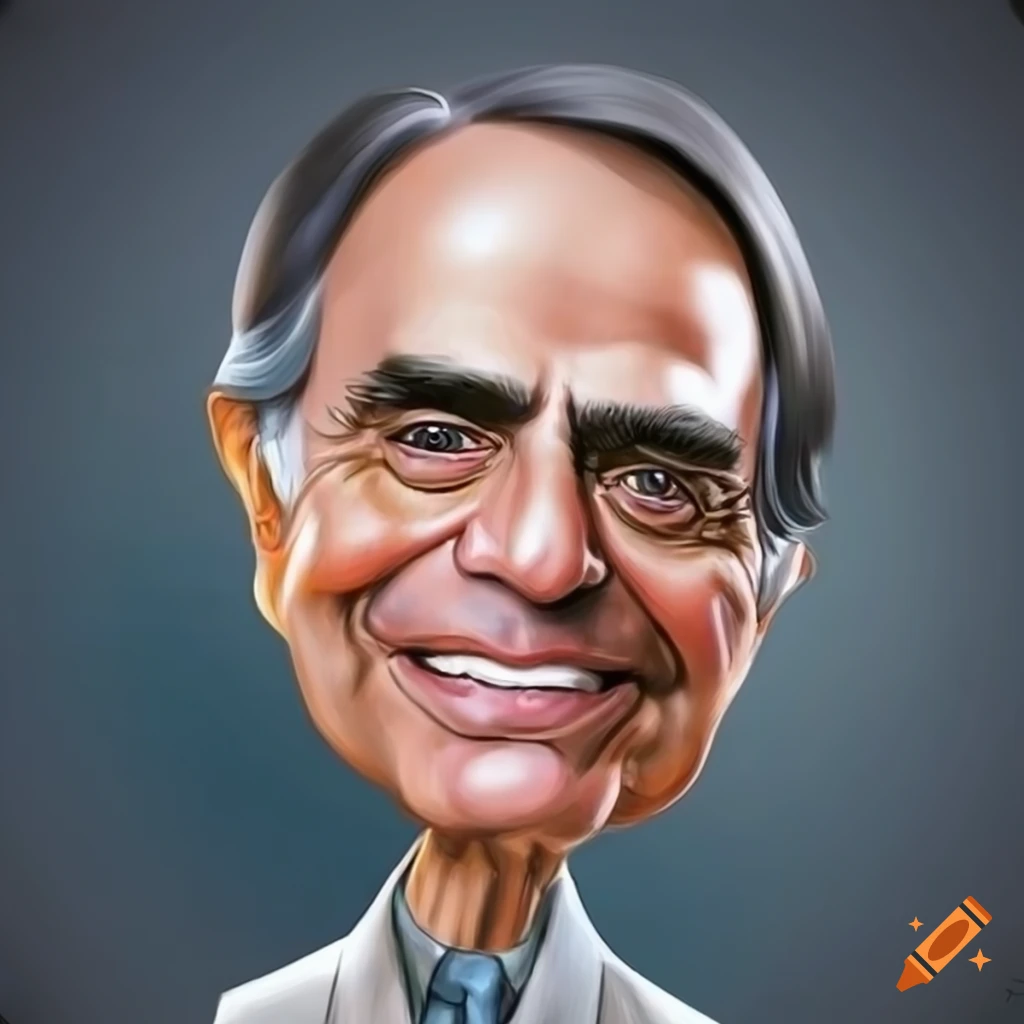 cartoon caricature of Carl Sagan