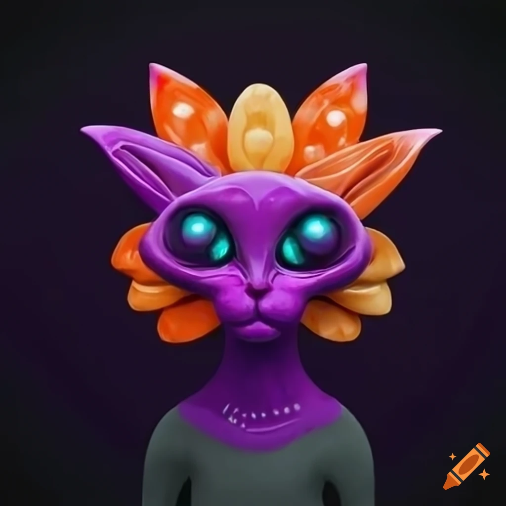 Artistic depiction of a cat with a flowershaped head on Craiyon