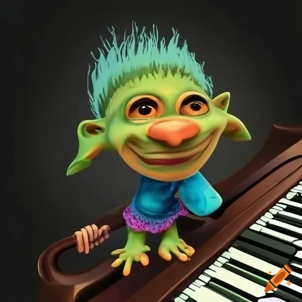 cartoon of a troll stealing scores at a piano school