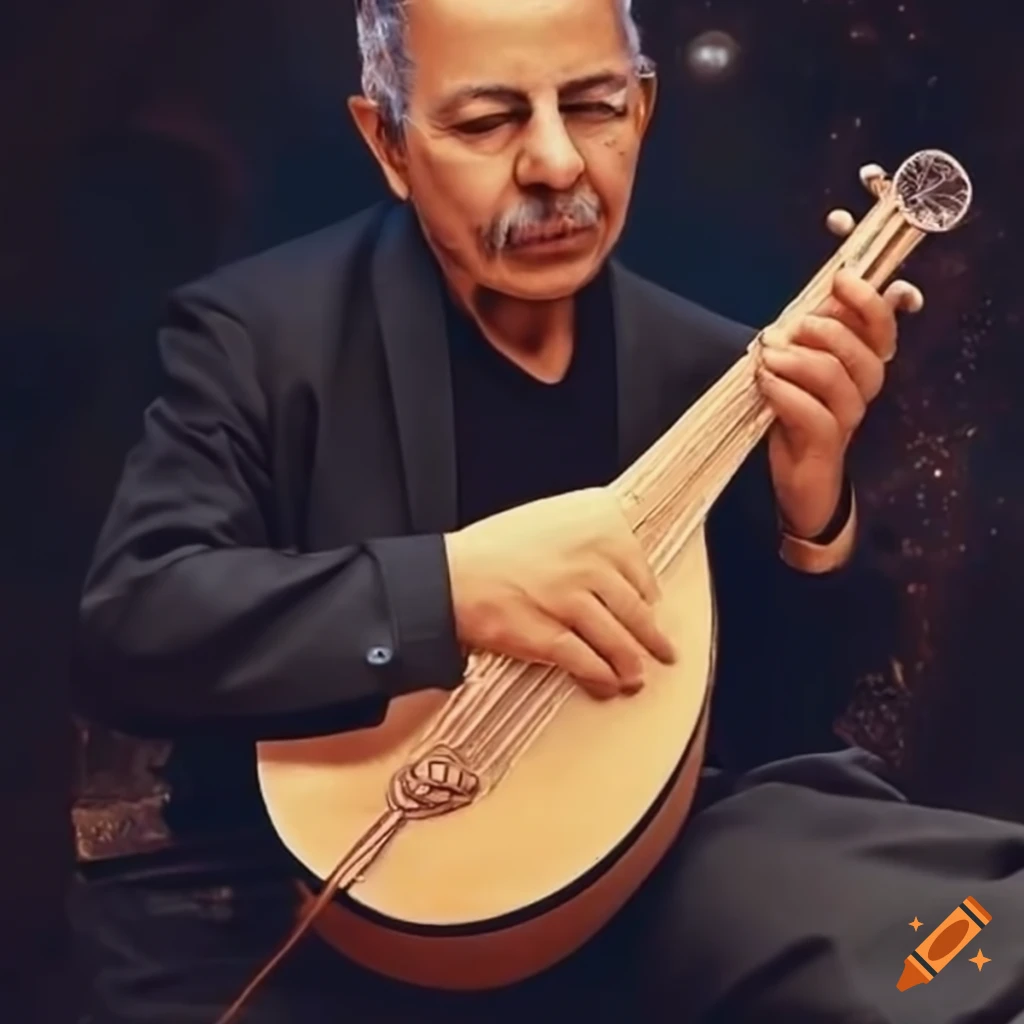 Neşet Ertaş playing bağlama with cosmic background