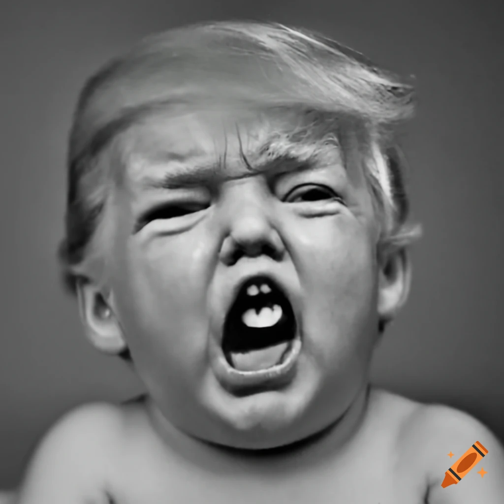 Black And White Photo Of A Crying Baby With Donald Trump s Face On Craiyon