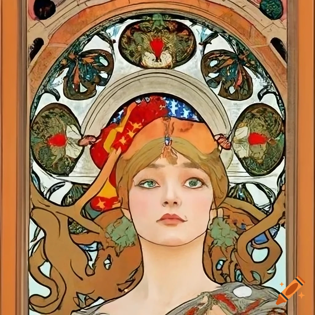  Symbolic artwork inspired by alphonse mucha and toulouse-lautrec on Craiyon