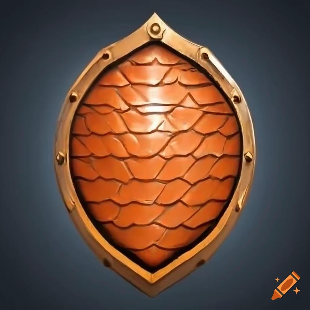Image of a magic shield with orange dragon scales on Craiyon