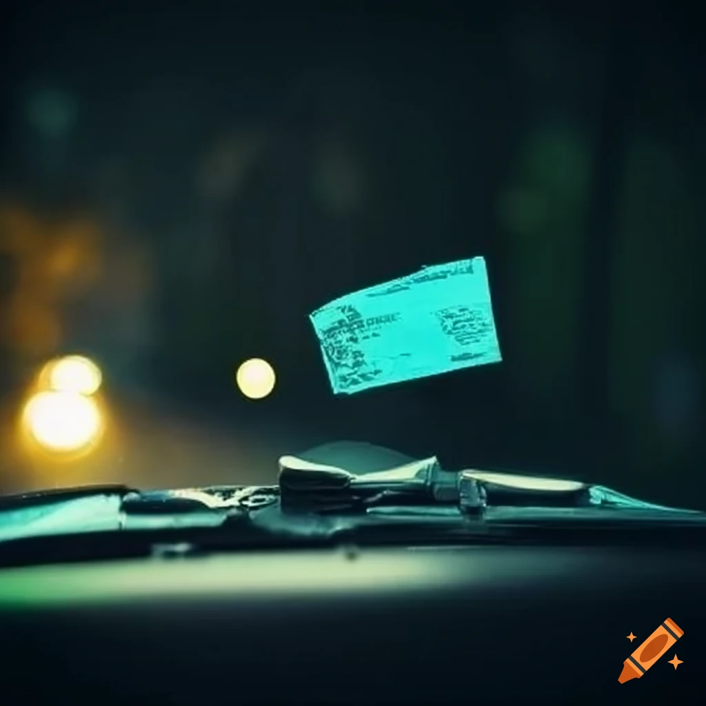 image of a car windshield with a traffic ticket