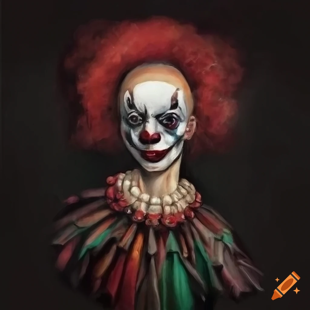 painting of a surrealistic dark circus with clowns