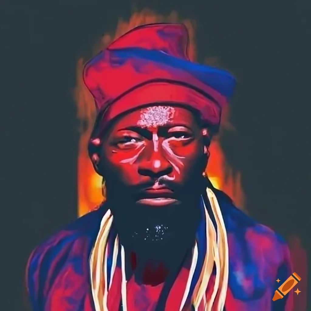 Capleton performing on stage with special effects on Craiyon