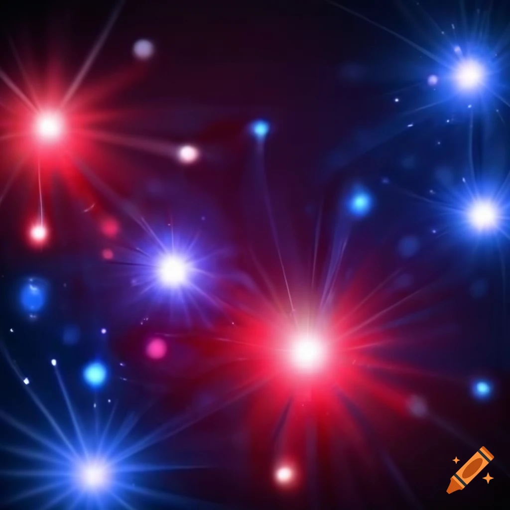 sparkling blue and red lights on white background