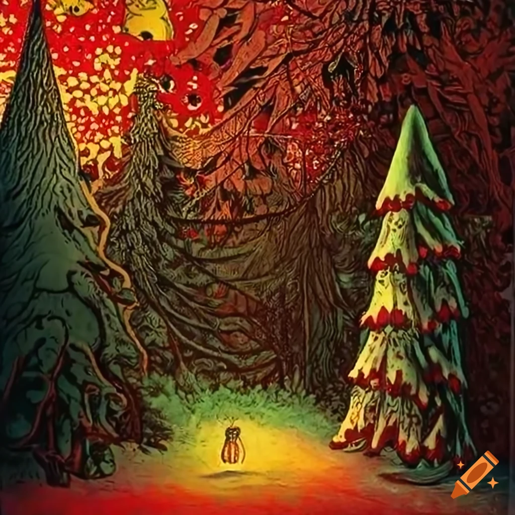 intricate Christmas forest illustration by famous artists