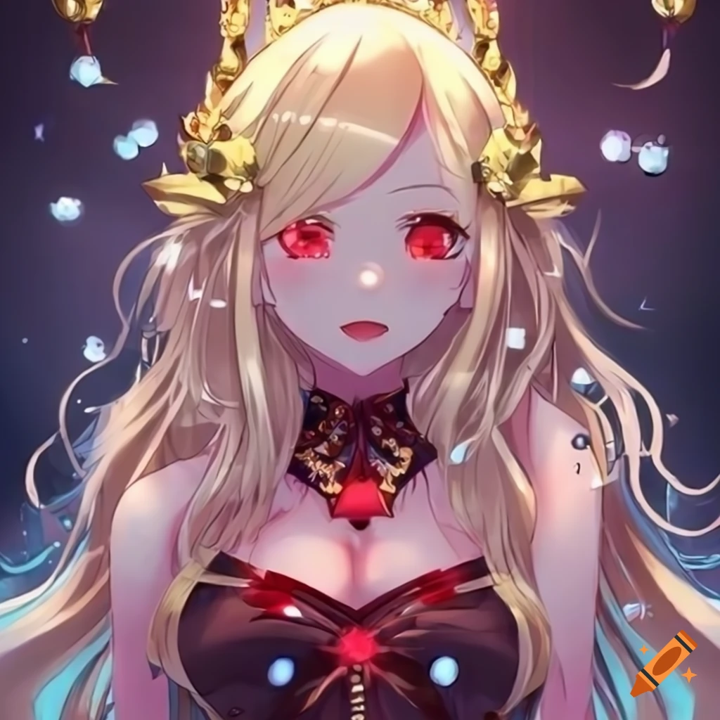 Art Of An Anime Girl With Blonde Hair And Red Eyes Wearing A Crown On Craiyon 4525