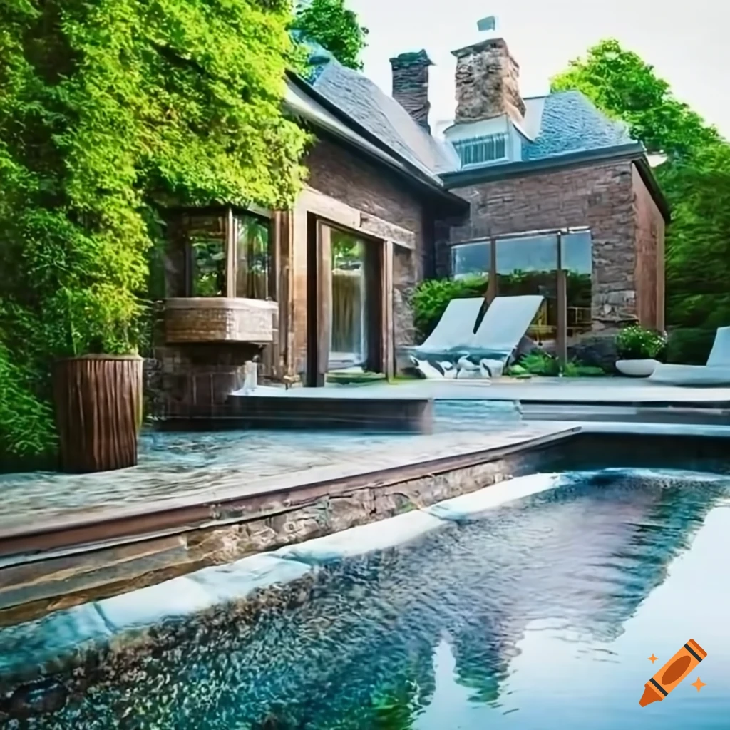luxury patio with granite flooring and waterfall