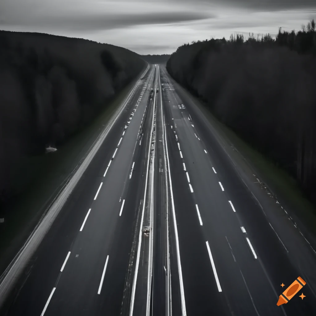 Aerial view of an empty highway on Craiyon