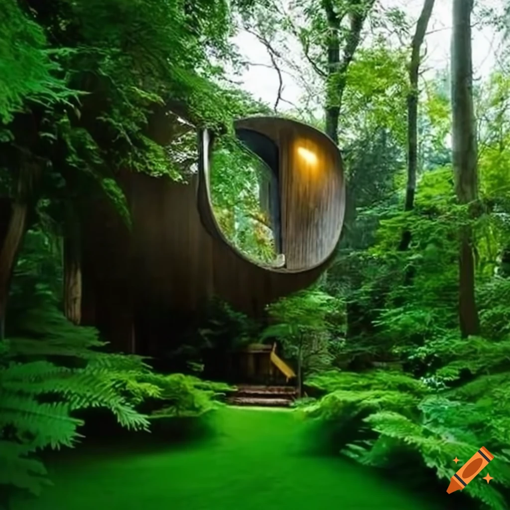 biomorphic house in a forest of giant ferns