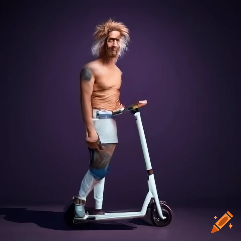 German guy standing in front of an electronic scooter on Craiyon