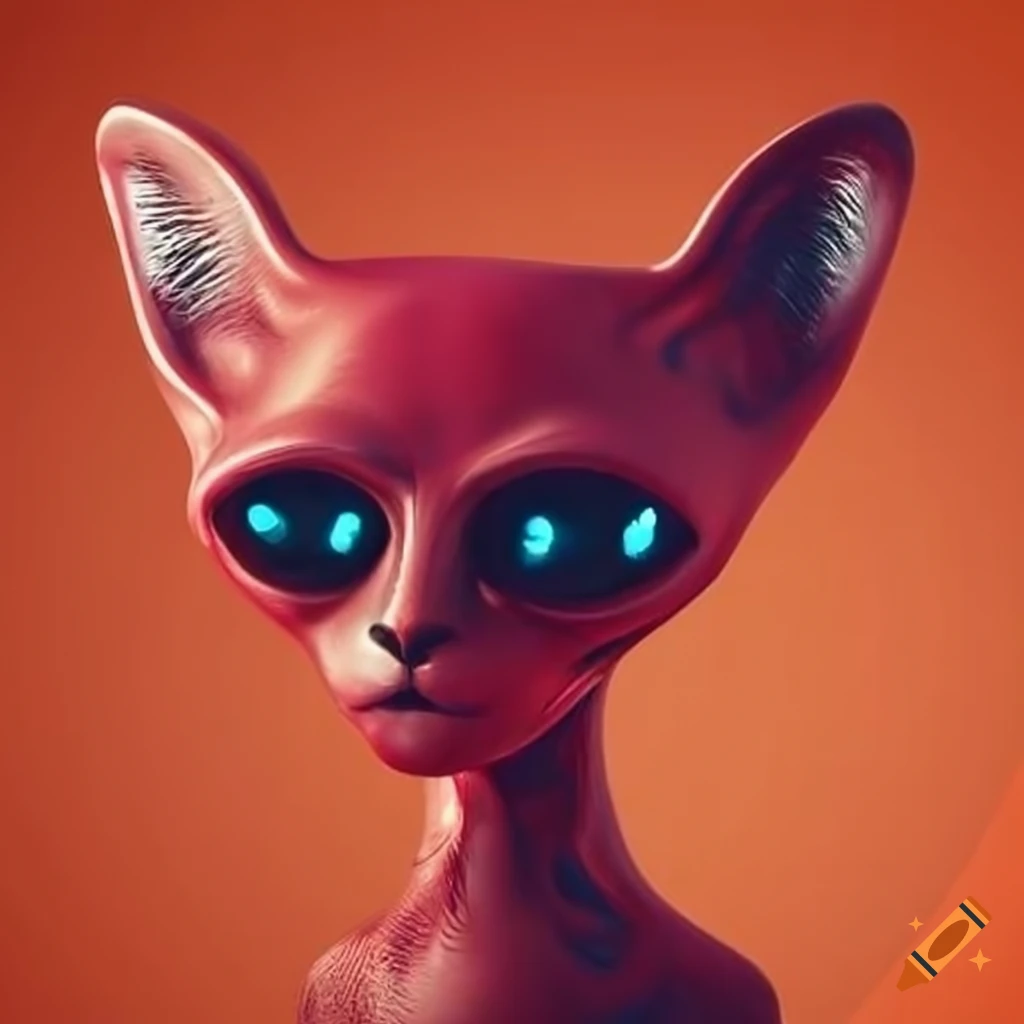 Illustration of a red alien cat with a dogshaped head