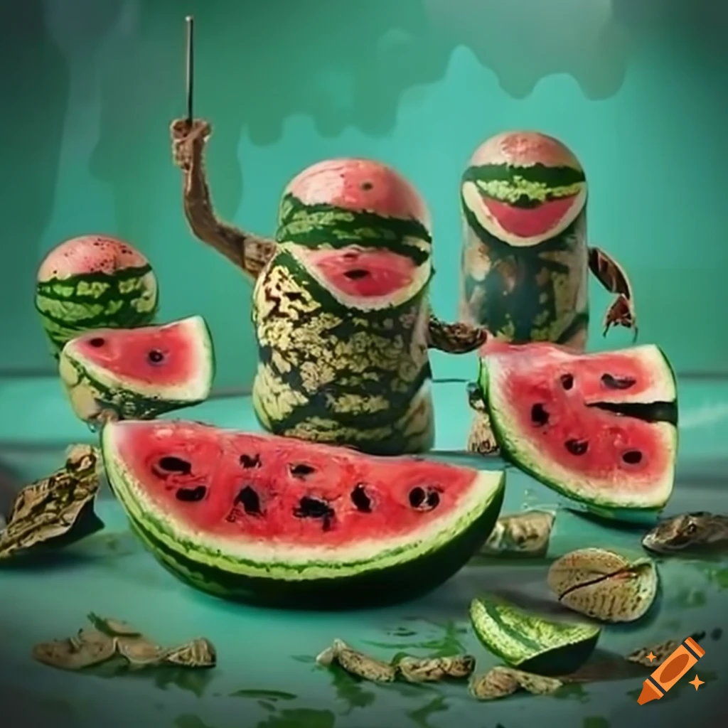 Watermelons lined up for battle