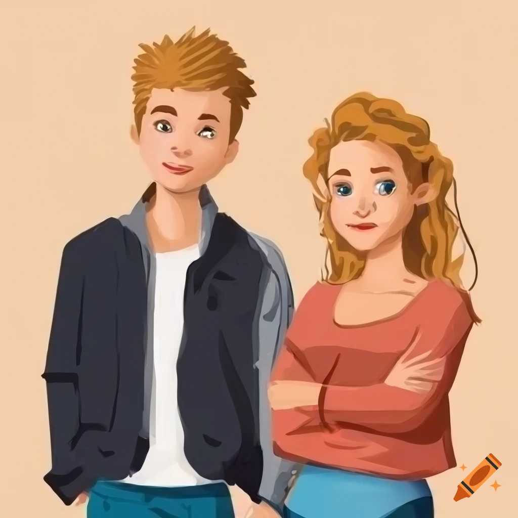 cartoon of a young couple meeting on the street
