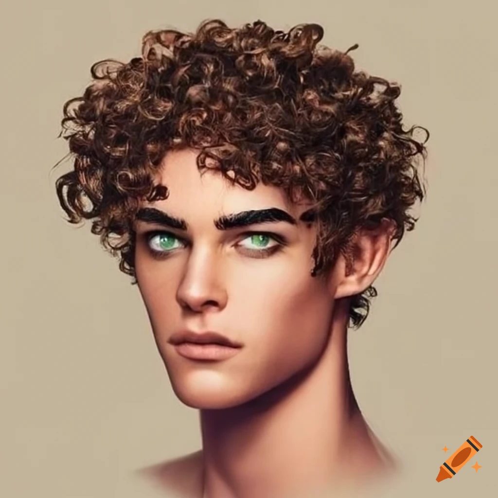 Portrait Of A Guy With Curly Brunette Hair And Brown Green Eyes