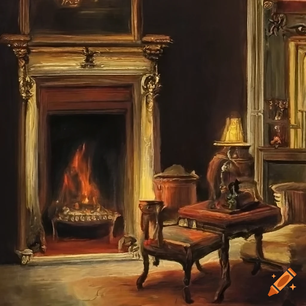 The-Makerista-Wood-Room-Fireplace-Black-Oil-Painting-Flowers - The