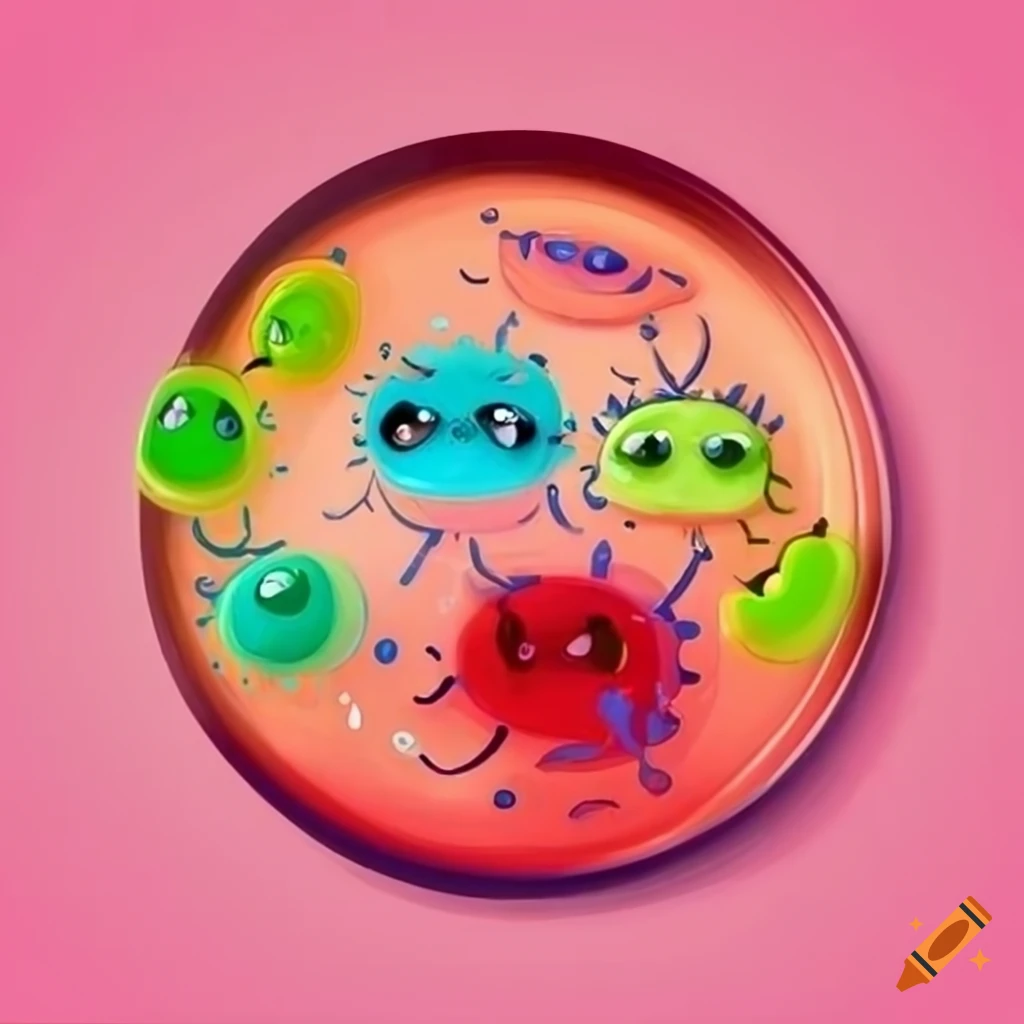 Cartoon Art Of Cute Bacteria In An Agar Plate On Craiyon