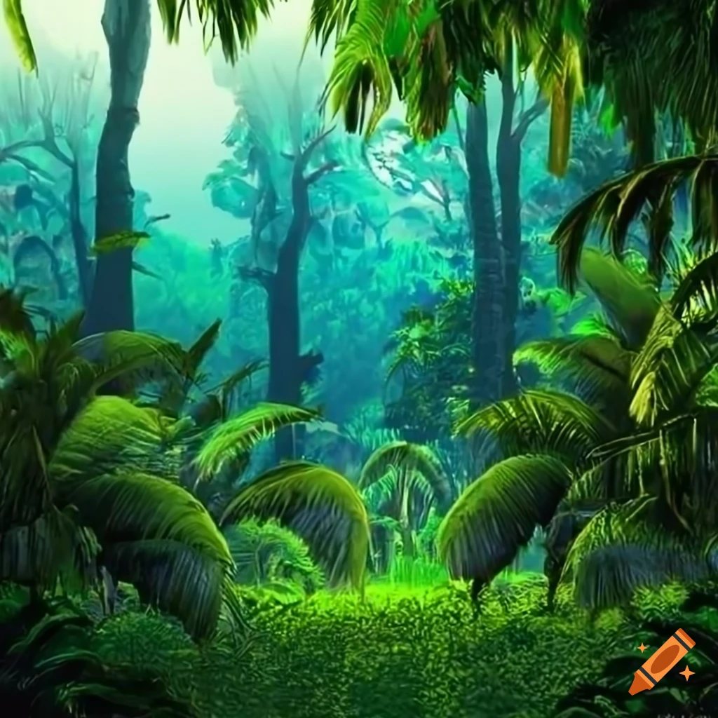 Anime girl, anime jungle environment, overlooking a | Stable Diffusion